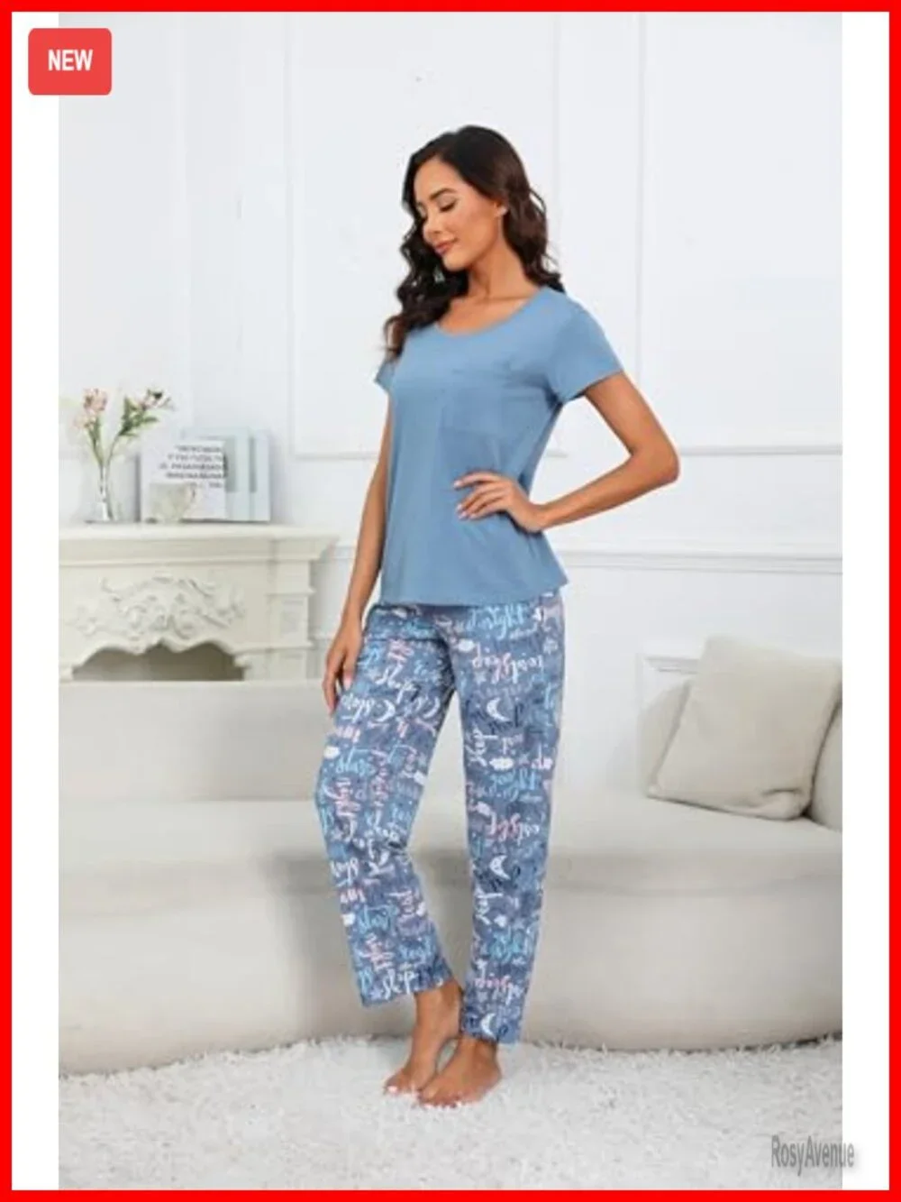 60% Cotton 40% Polyester Short Sleeve Pajama Set with Pockets